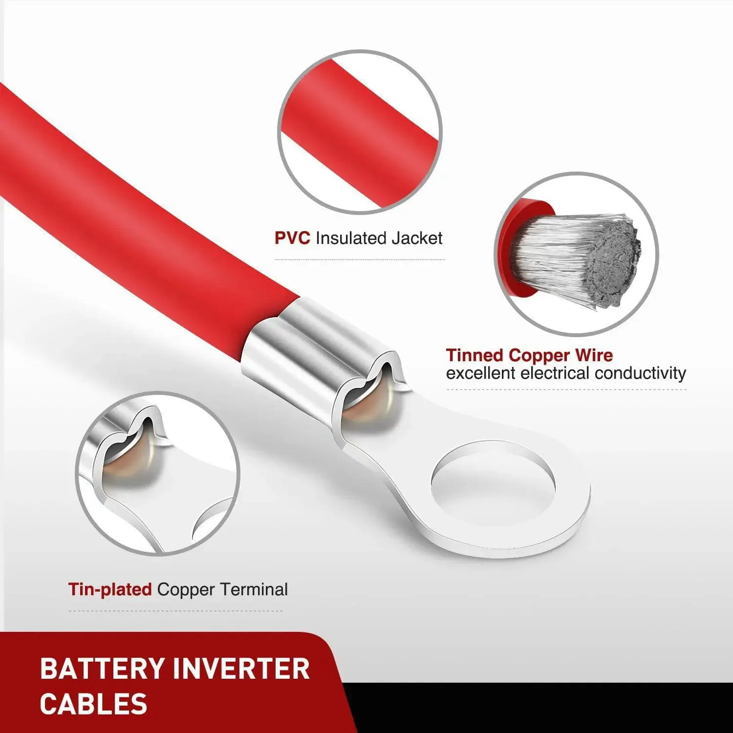 6AWG 20Inch Battery Inverter Cables Terminals