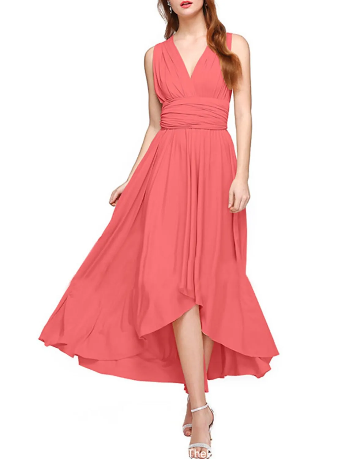 Aimishang  A-Line Bridesmaid Dress V Neck Sleeveless Convertible Infinity Asymmetrical Spandex with Pleats / Solid Color