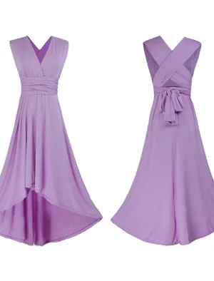 Aimishang  A-Line Bridesmaid Dress V Neck Sleeveless Convertible Infinity Asymmetrical Spandex with Pleats / Solid Color