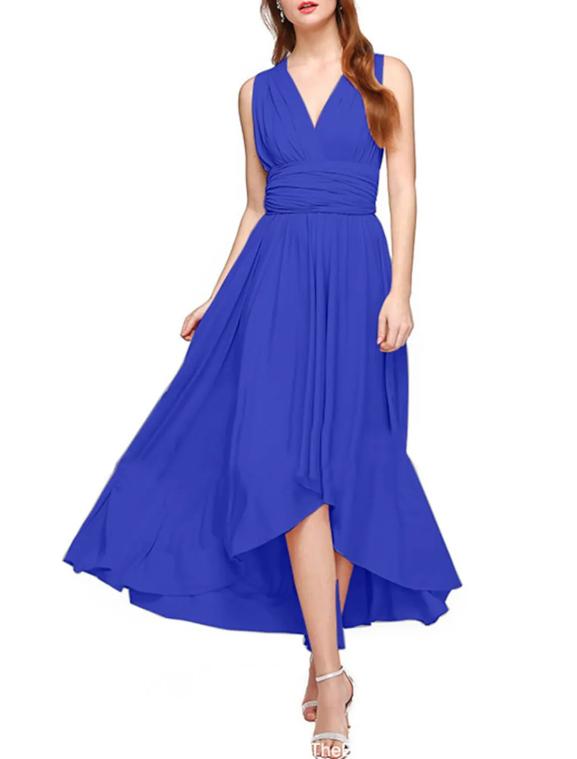 Aimishang  A-Line Bridesmaid Dress V Neck Sleeveless Convertible Infinity Asymmetrical Spandex with Pleats / Solid Color