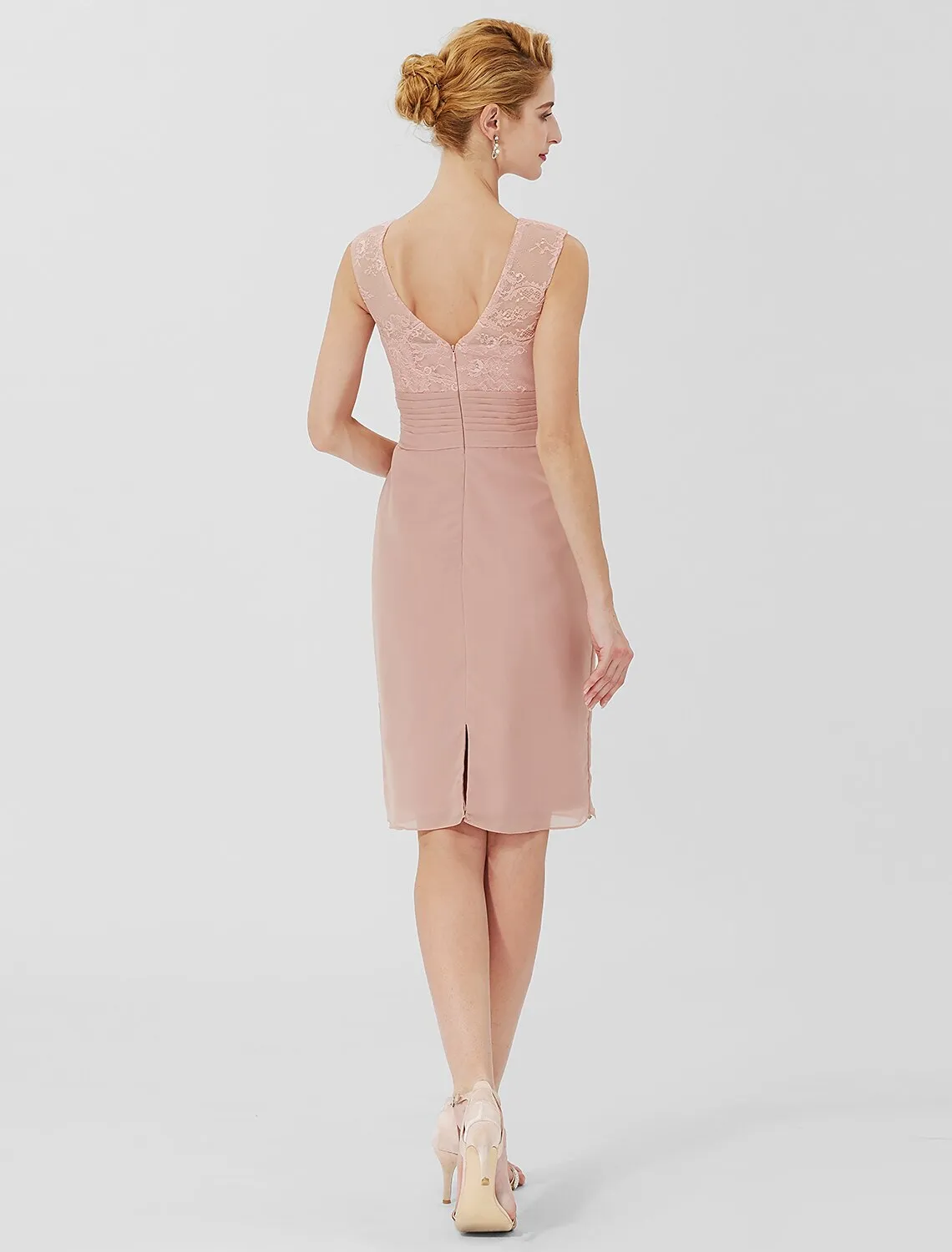 Aimishang   Sheath / Column Mother of the Bride Dress Formal Classic & Timeless Elegant & Luxurious Convertible Dress Jewel Neck Knee Length Chiffon Sheer Lace 3/4 Length Sleeve with Sash / Ribbon