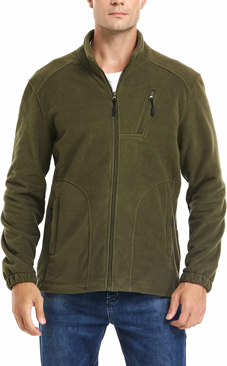 Fleece Jacket Men Lightweight Full-Zip Winter Outdoor Coat for Hiking Camping Running
