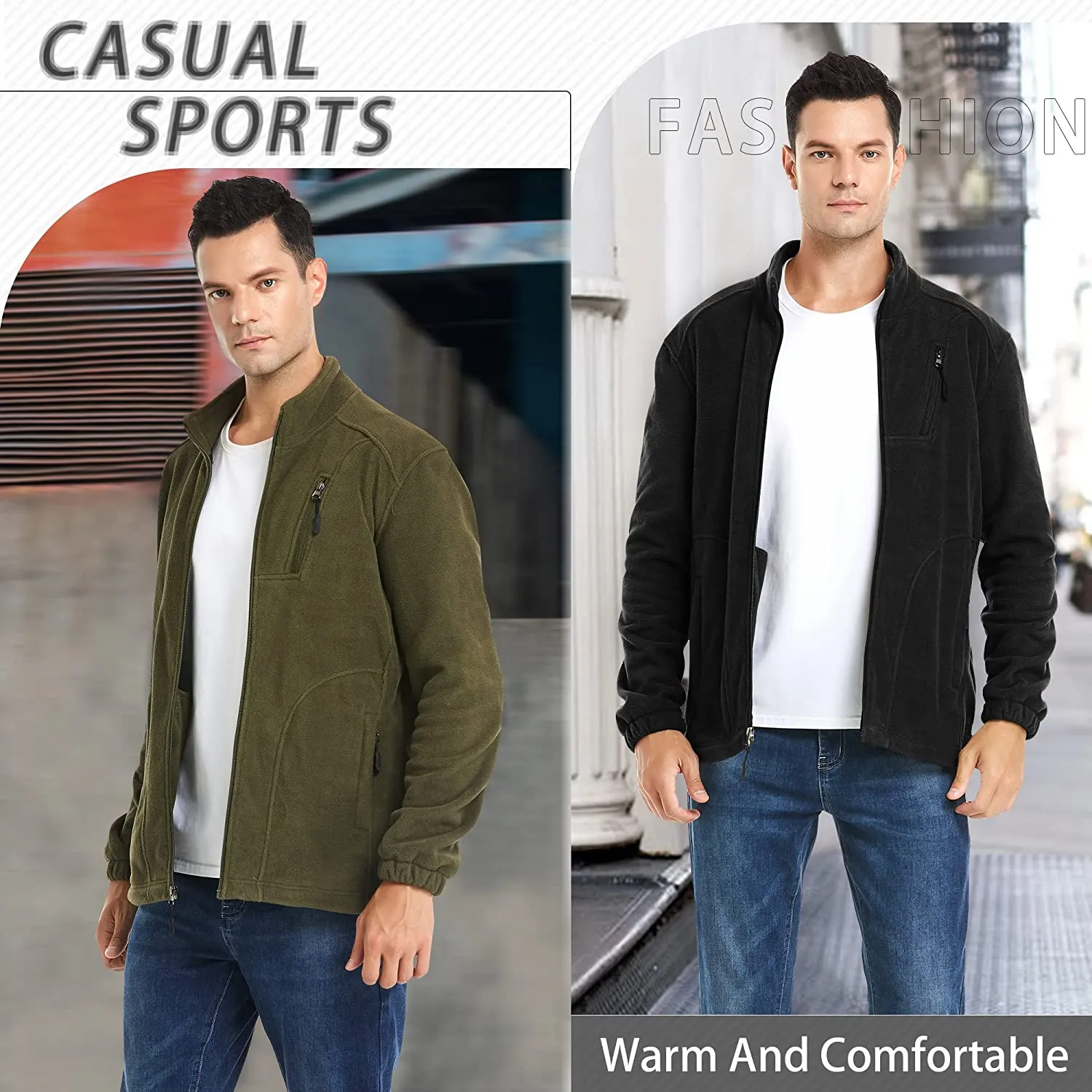 Fleece Jacket Men Lightweight Full-Zip Winter Outdoor Coat for Hiking Camping Running