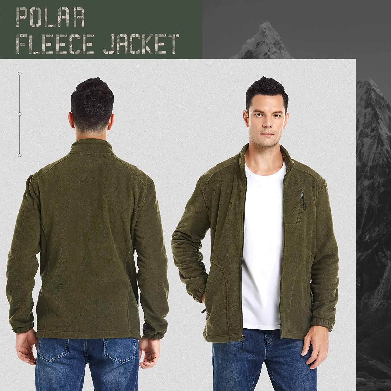 Fleece Jacket Men Lightweight Full-Zip Winter Outdoor Coat for Hiking Camping Running