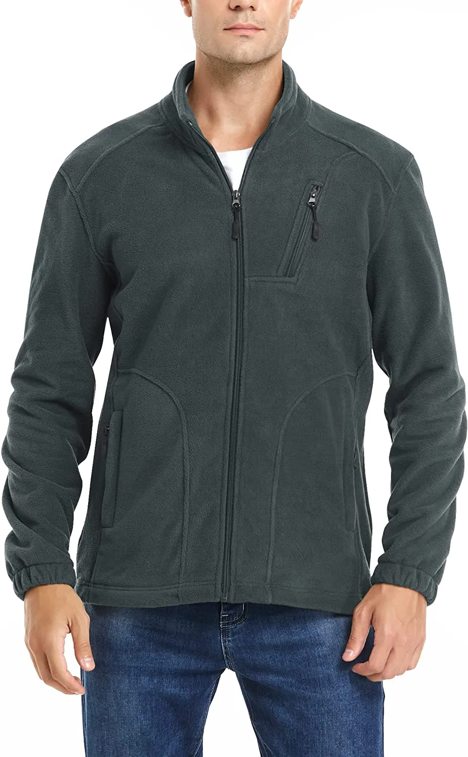 Fleece Jacket Men Lightweight Full-Zip Winter Outdoor Coat for Hiking Camping Running