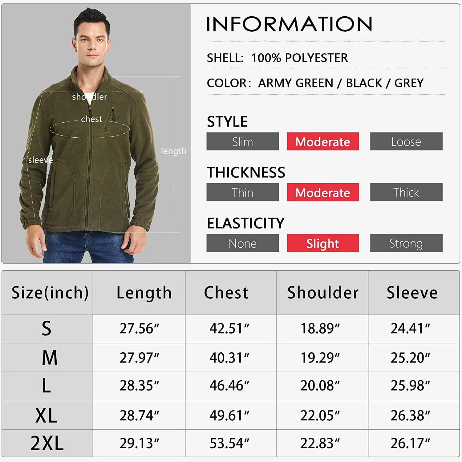 Fleece Jacket Men Lightweight Full-Zip Winter Outdoor Coat for Hiking Camping Running