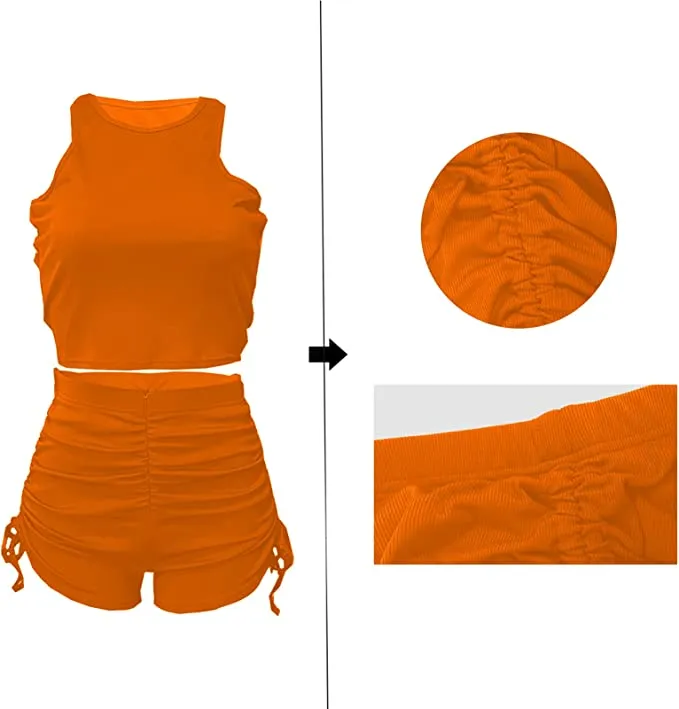 Orange Ribbed Racerback Short Set