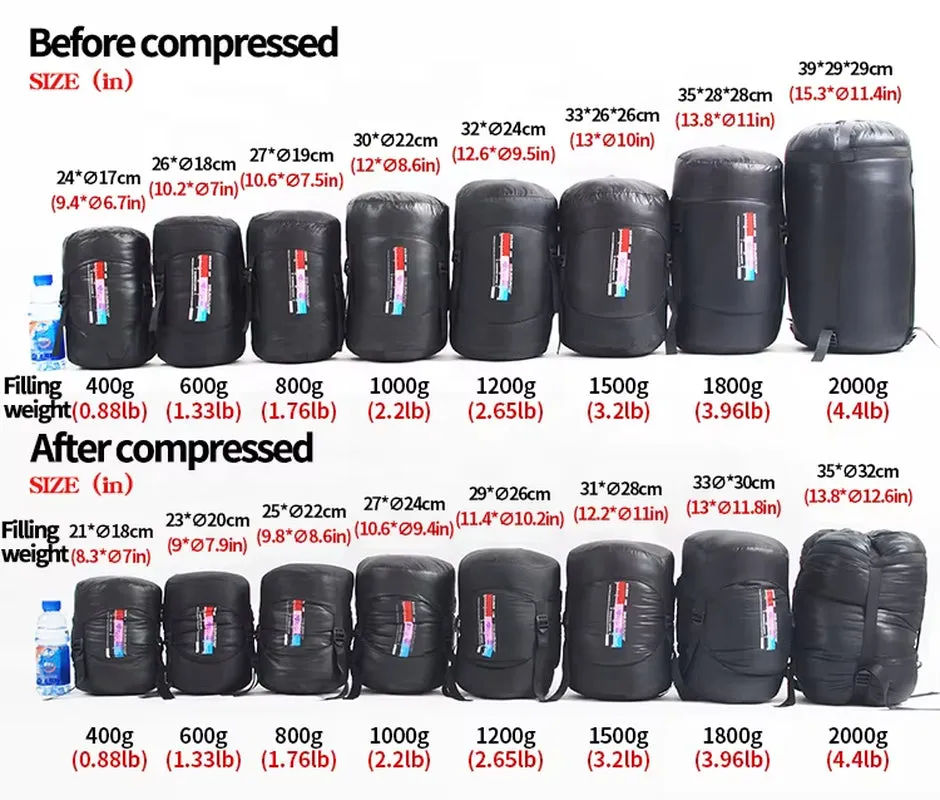 Sleeping Bag Filling Traveling 3 Season Outdoor Camping Ultralight Goose down 1200G 1 Compression Bag 210*80Cm