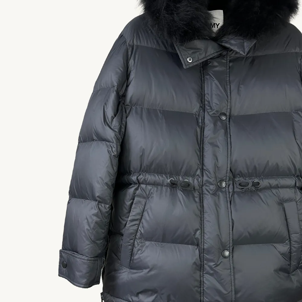 Yves Salomon Waisted Down Coat - Noir