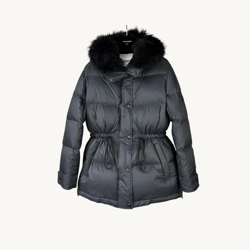 Yves Salomon Waisted Down Coat - Noir